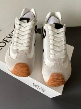 Loewe Runner Sneakers in White with Tan Gum Toe